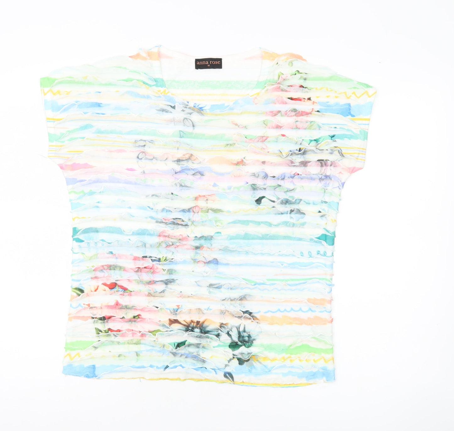 Anna Rose Women’s Multicoloured Striped Floral T-Shirt M Short Sleeve