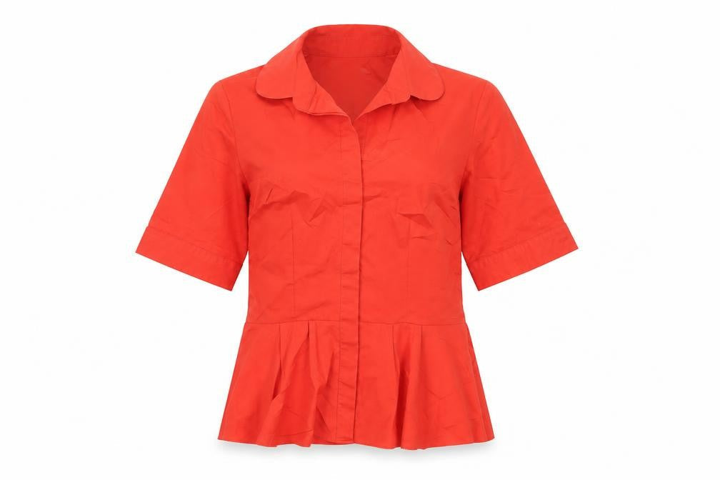 Next Women Red Blouse Size 10 Collared Short Sleeve Workwear