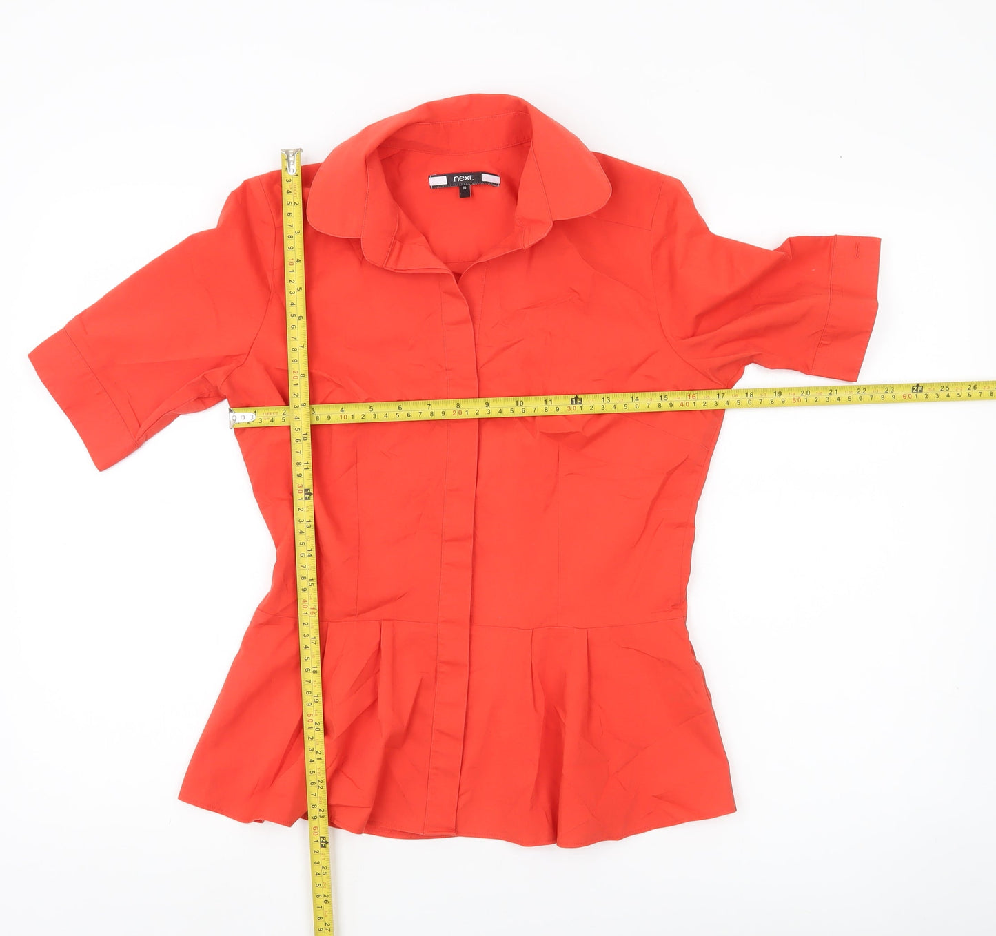 Next Women Red Blouse Size 10 Collared Short Sleeve Workwear