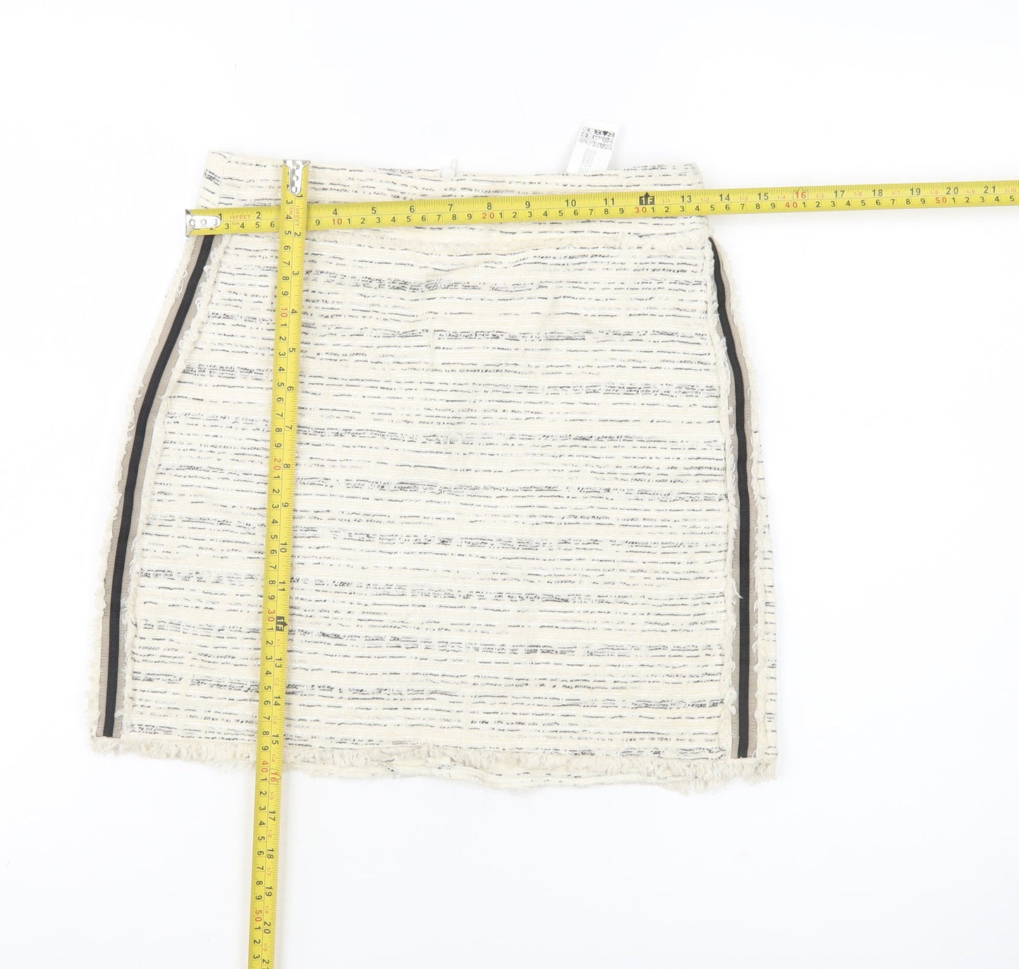 Zara Basic Women Ivory XS Tweed Pencil Skirt Workwear Business Casual