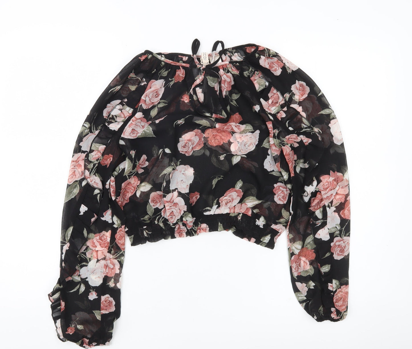 H&M Women’s Multicoloured Floral Chiffon Cropped Blouse Size 8