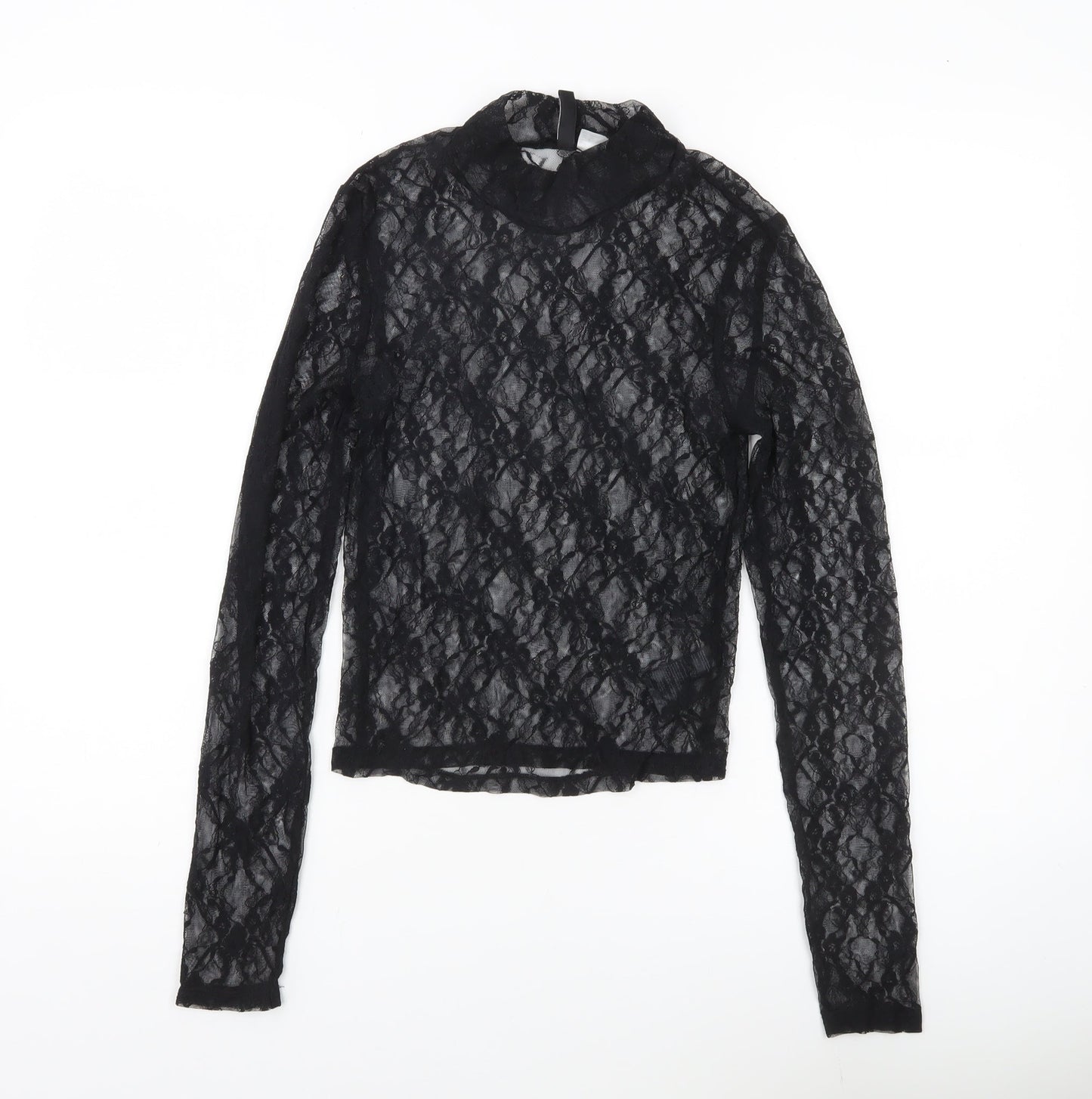 H&M Divided Women’s Black Lace Mock Neck Blouse Long Sleeve Size S