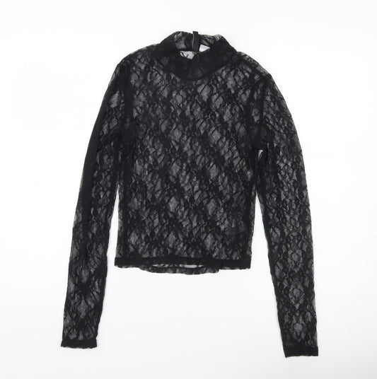 H&M Divided Women’s Black Lace Mock Neck Blouse Long Sleeve Size S