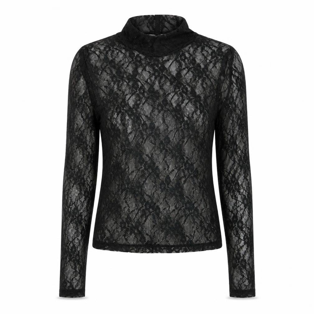 H&M Divided Women’s Black Lace Mock Neck Blouse Long Sleeve Size S