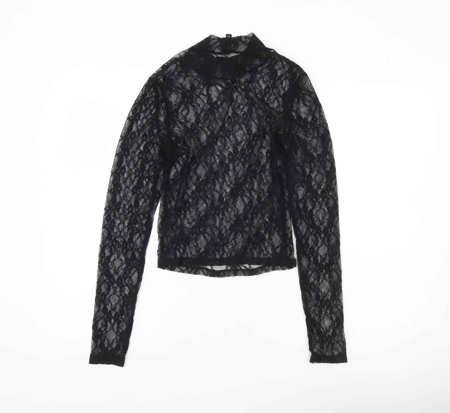 H&M Divided Women’s Black Lace Mock Neck Blouse Long Sleeve Size S
