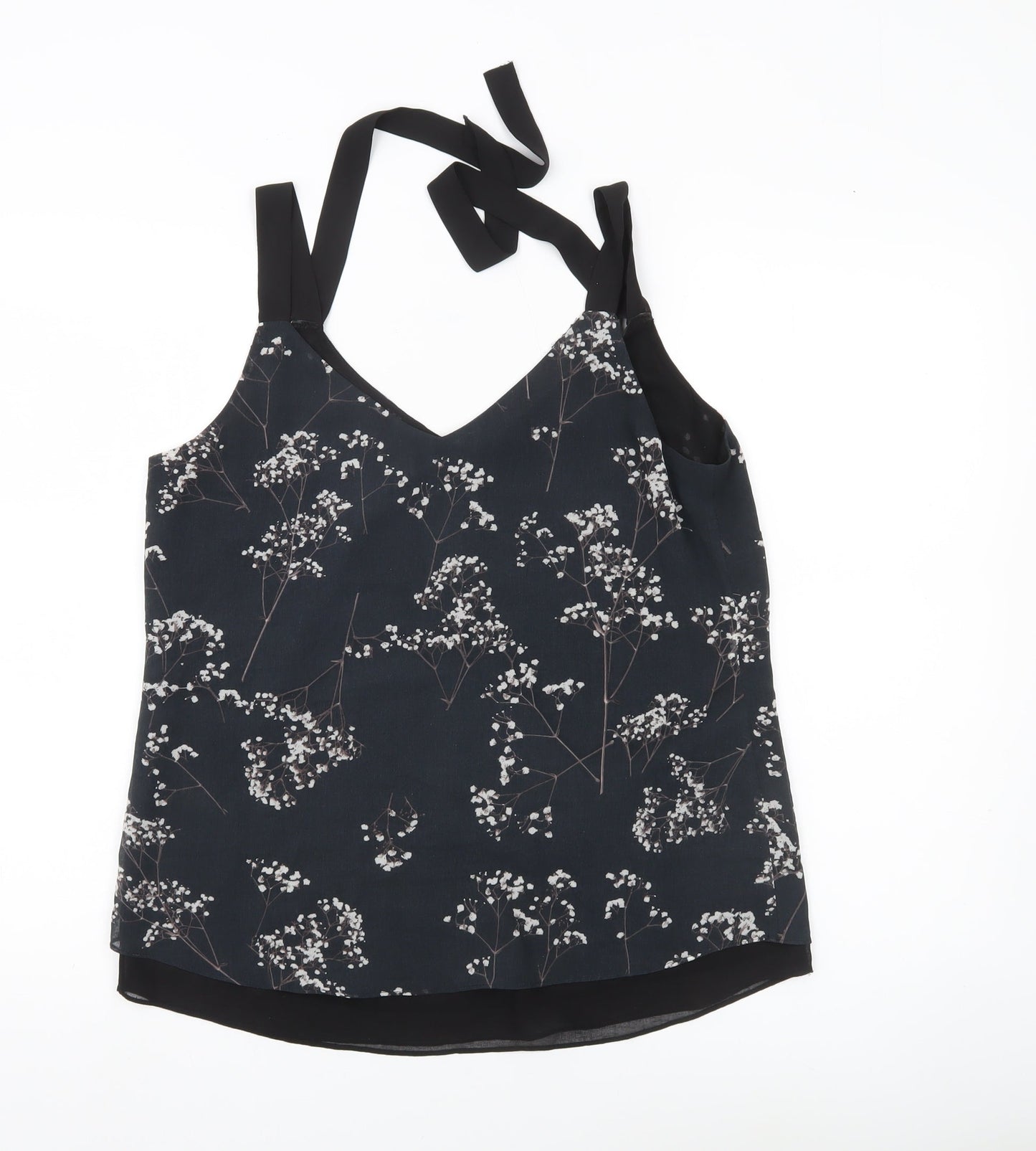 Mint Velvet Womens Black Floral Camisole Top Size 12 Sleeveless V-Neck