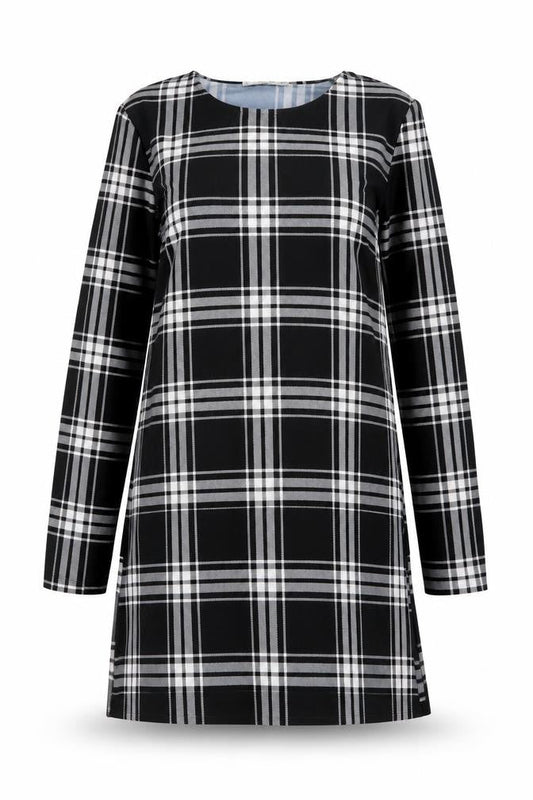 Mango Women Black Check Shift Dress Size 10 Long Sleeve
