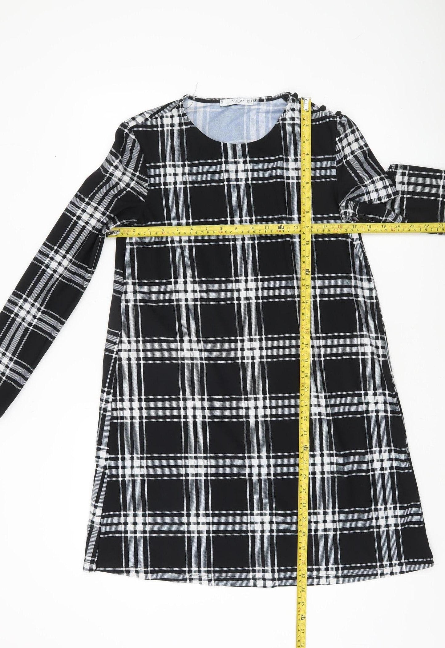 Mango Women Black Check Shift Dress Size 10 Long Sleeve