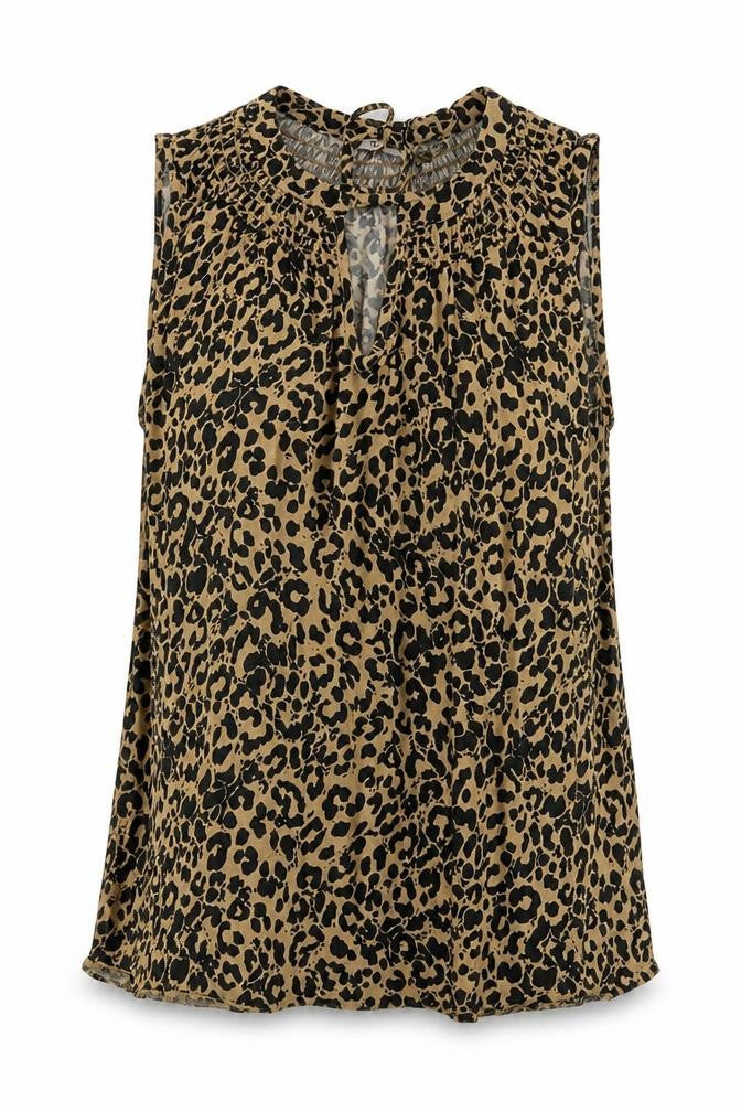 Tu Women’s Brown Leopard Print Sleeveless Tunic Blouse Size 12
