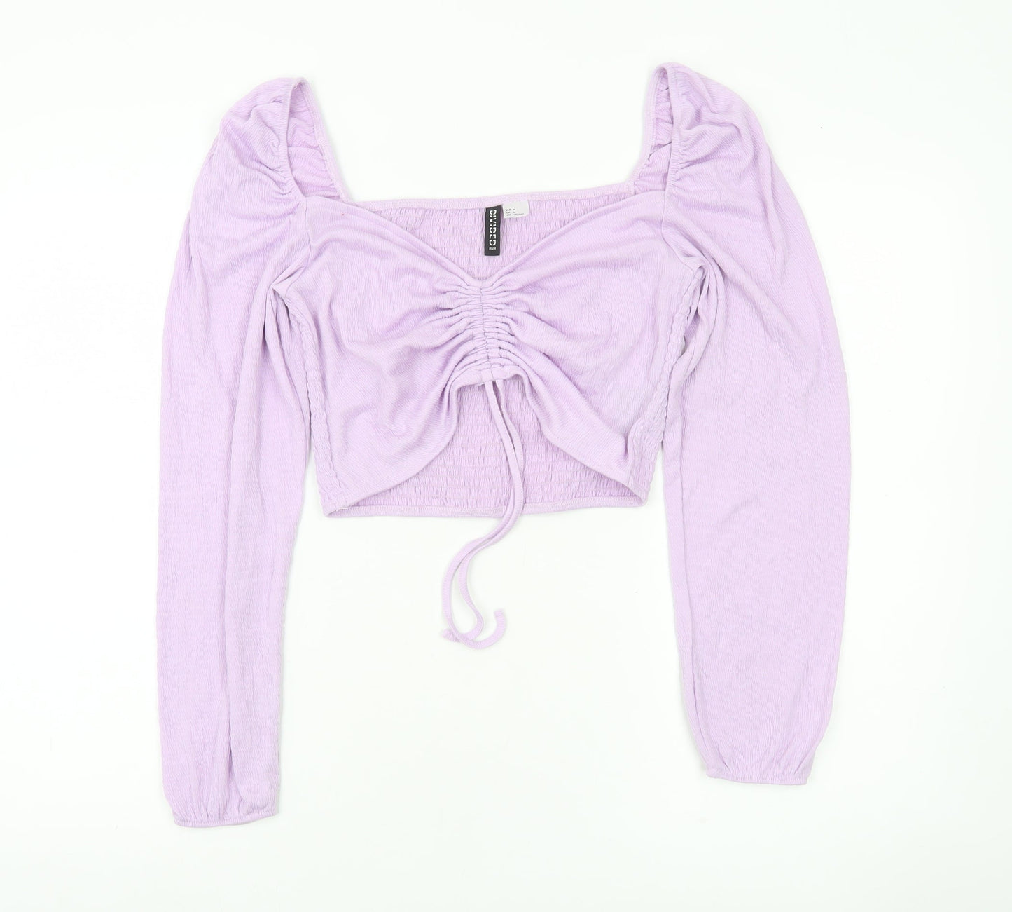 H&M Divided Womens Purple Cropped Blouse Top Size M Puff Sleeve