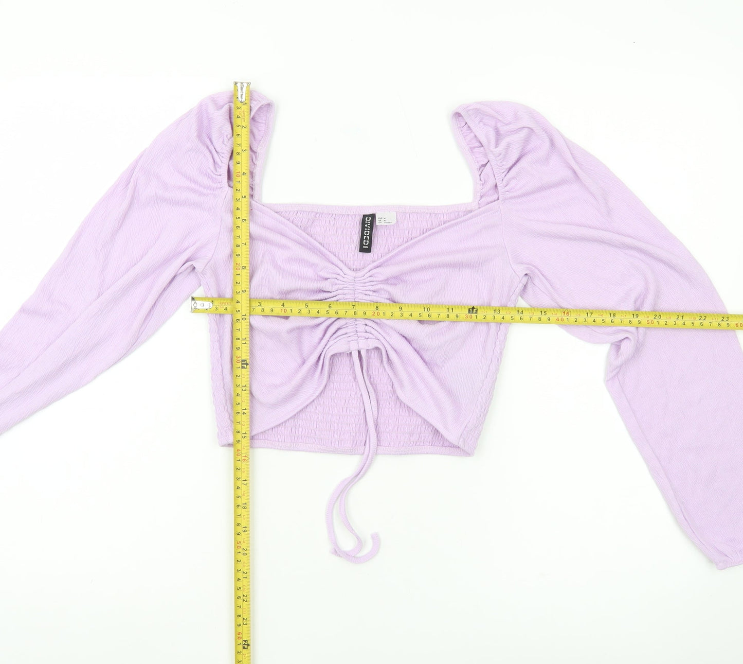 H&M Divided Womens Purple Cropped Blouse Top Size M Puff Sleeve