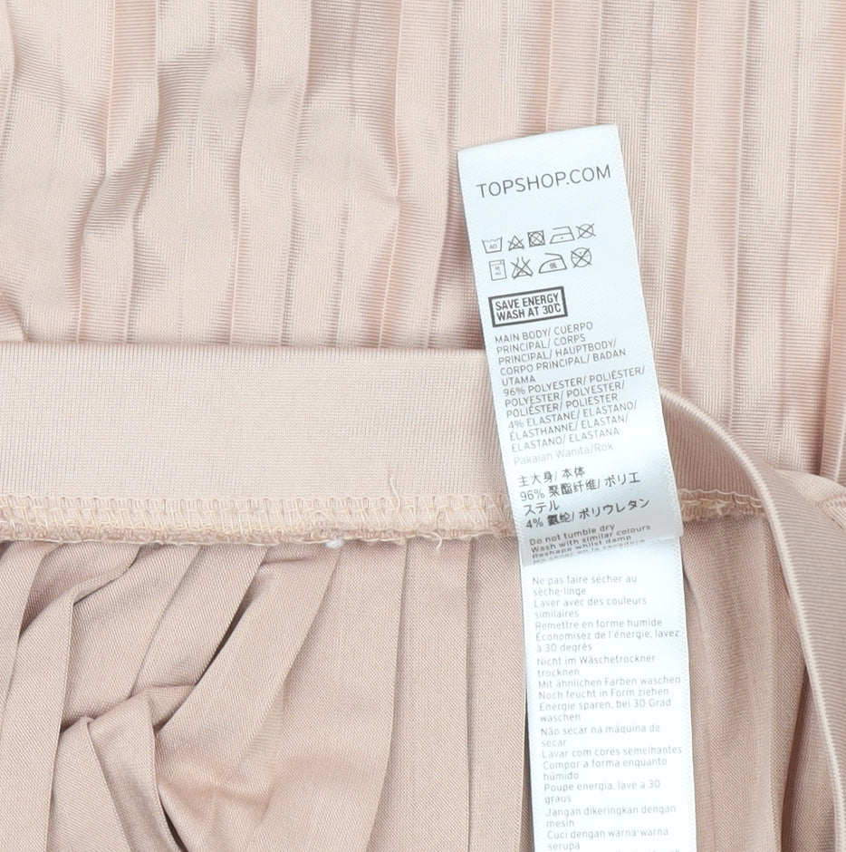 Topshop Women’s Pink Pleated Midi Skirt Size 8 Polyester