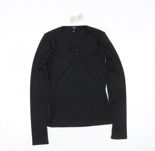 River Island Womens Black V-Neck Long Sleeve Slim Fit Blouse Size 10