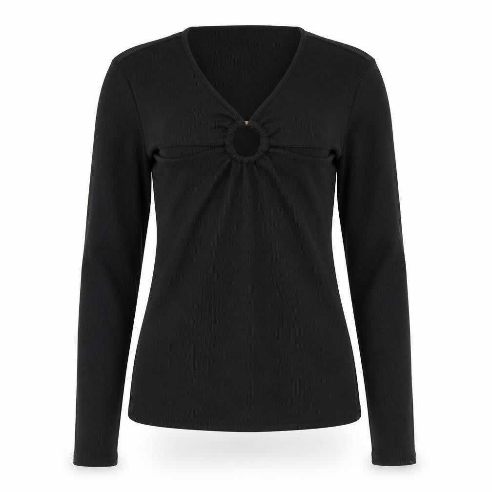 River Island Womens Black V-Neck Long Sleeve Slim Fit Blouse Size 10