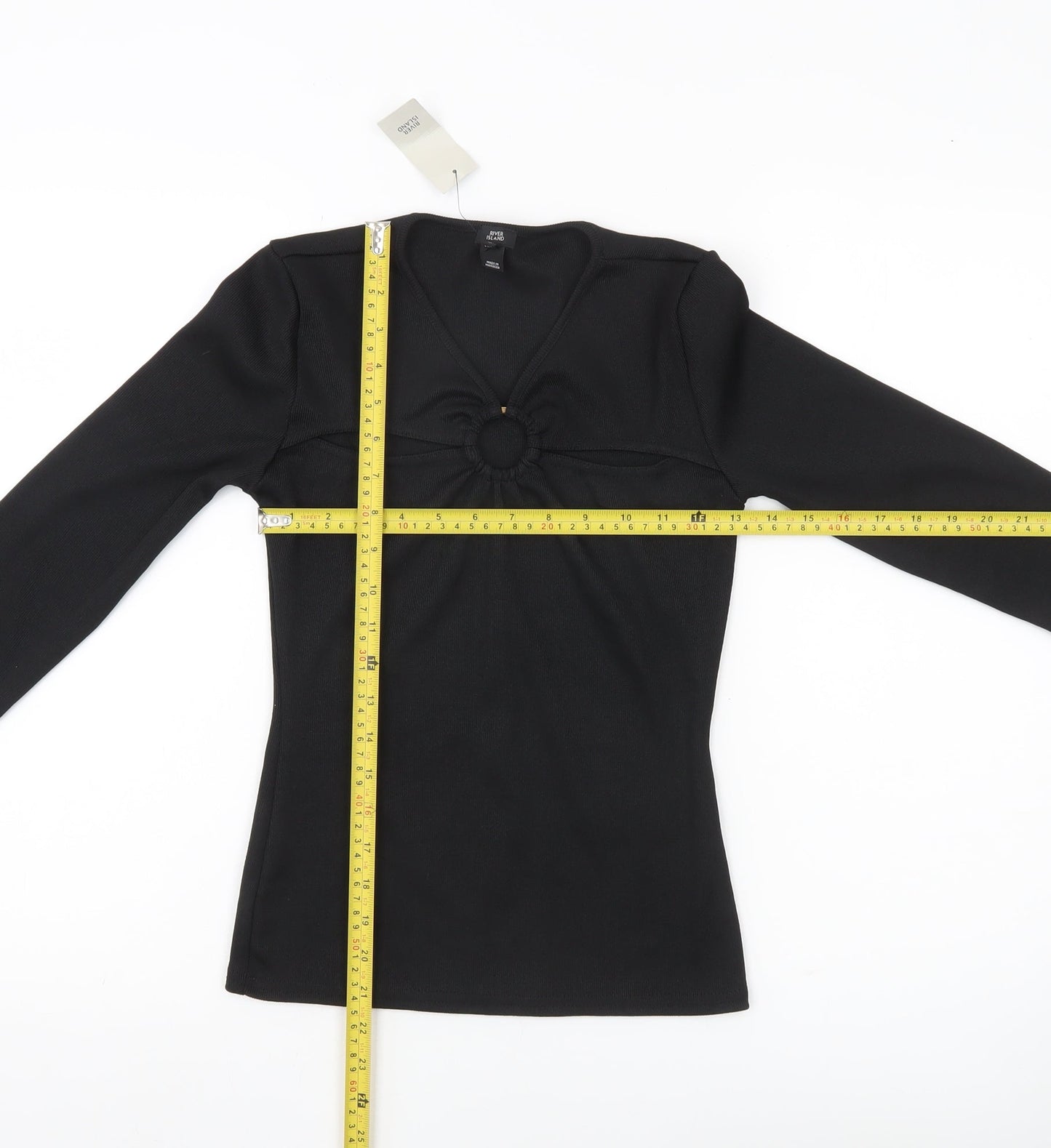 River Island Womens Black V-Neck Long Sleeve Slim Fit Blouse Size 10
