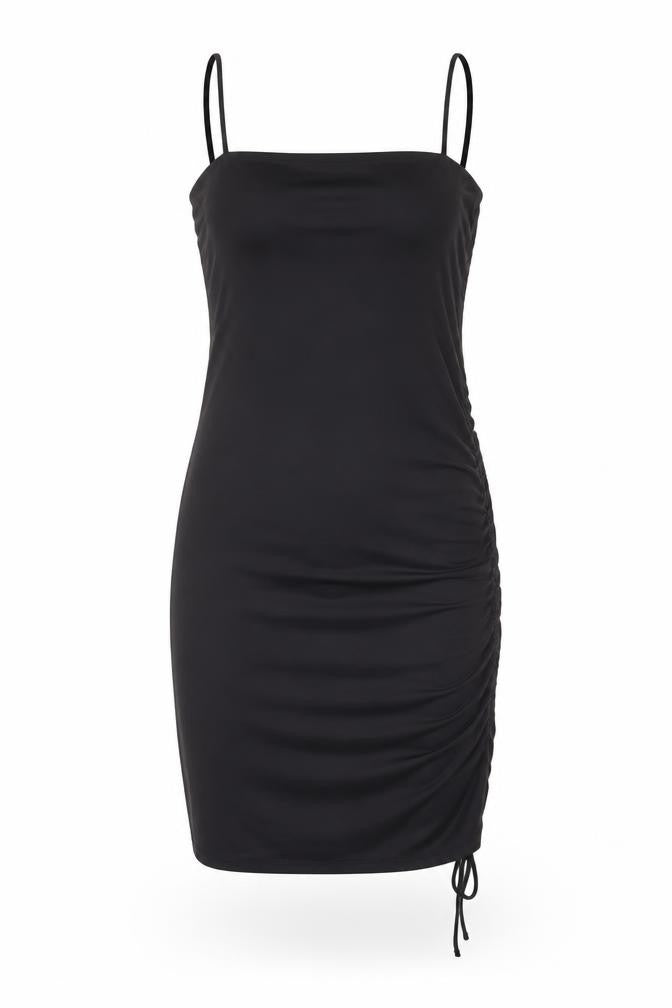 H&M Divided Women Black Bodycon Mini Dress Size 8 Sleeveless Ruched