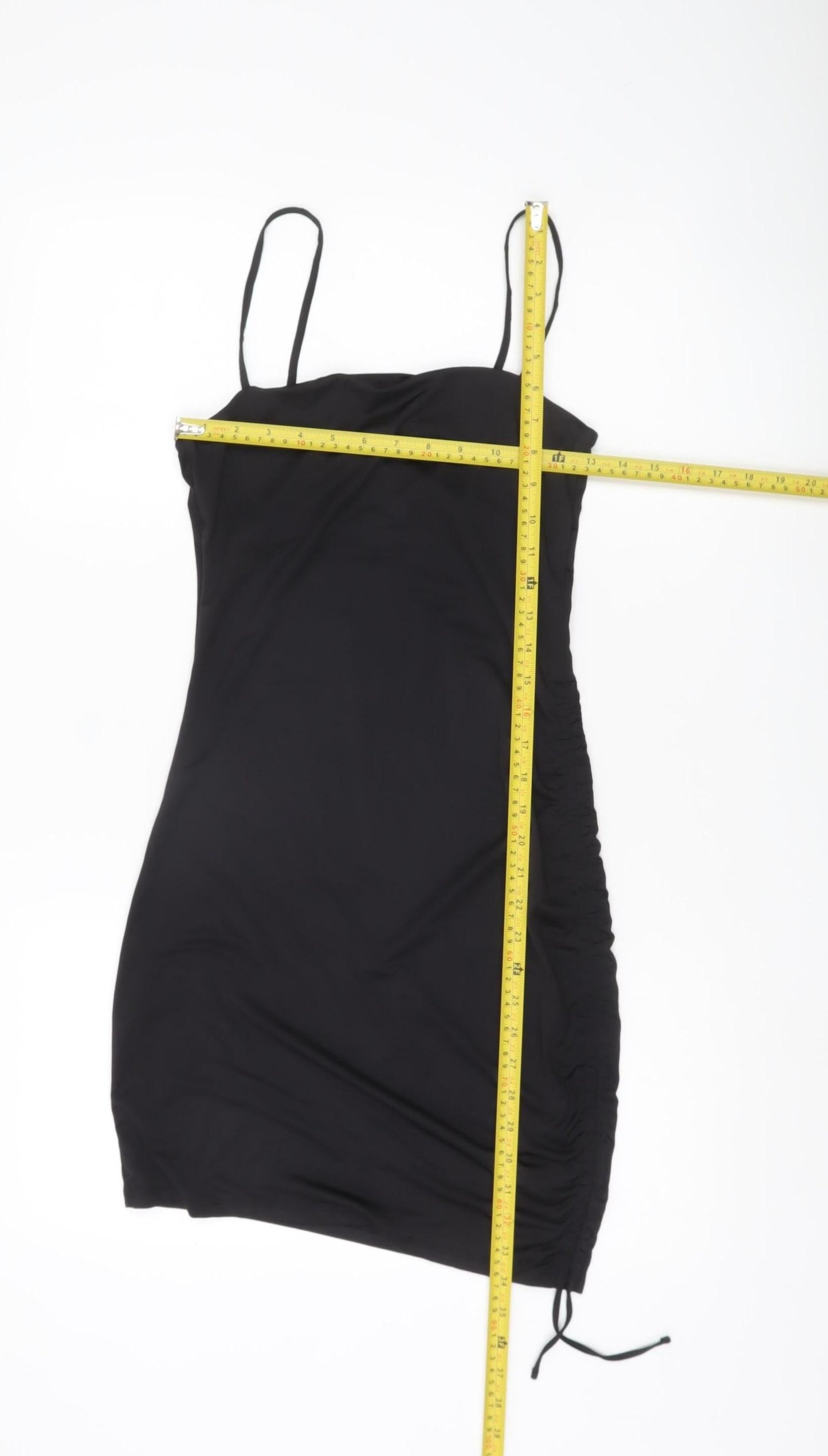 H&M Divided Women Black Bodycon Mini Dress Size 8 Sleeveless Ruched