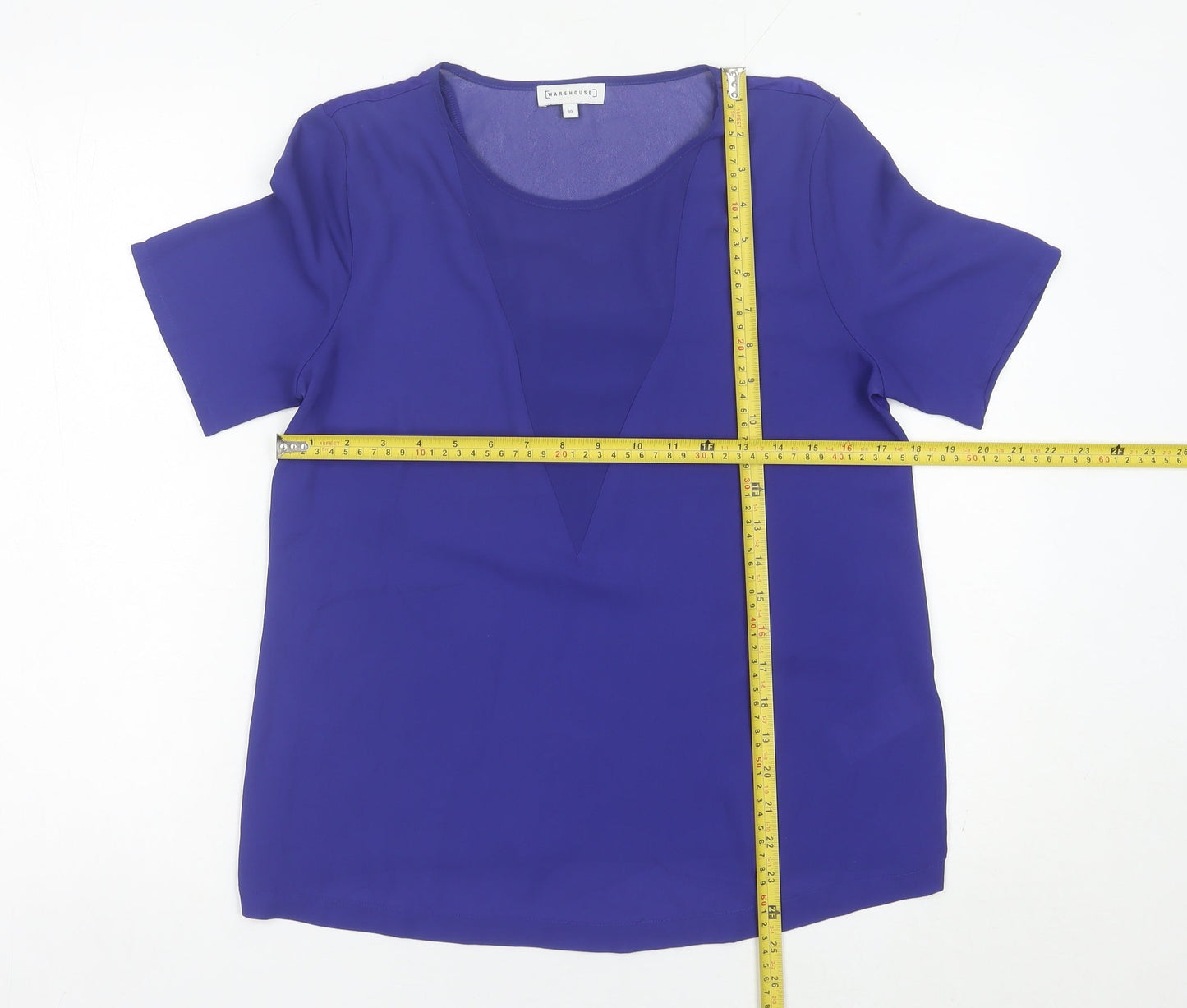 Warehouse Women’s Blue Blouse UK 10 V-Neck Short Sleeve Polyester