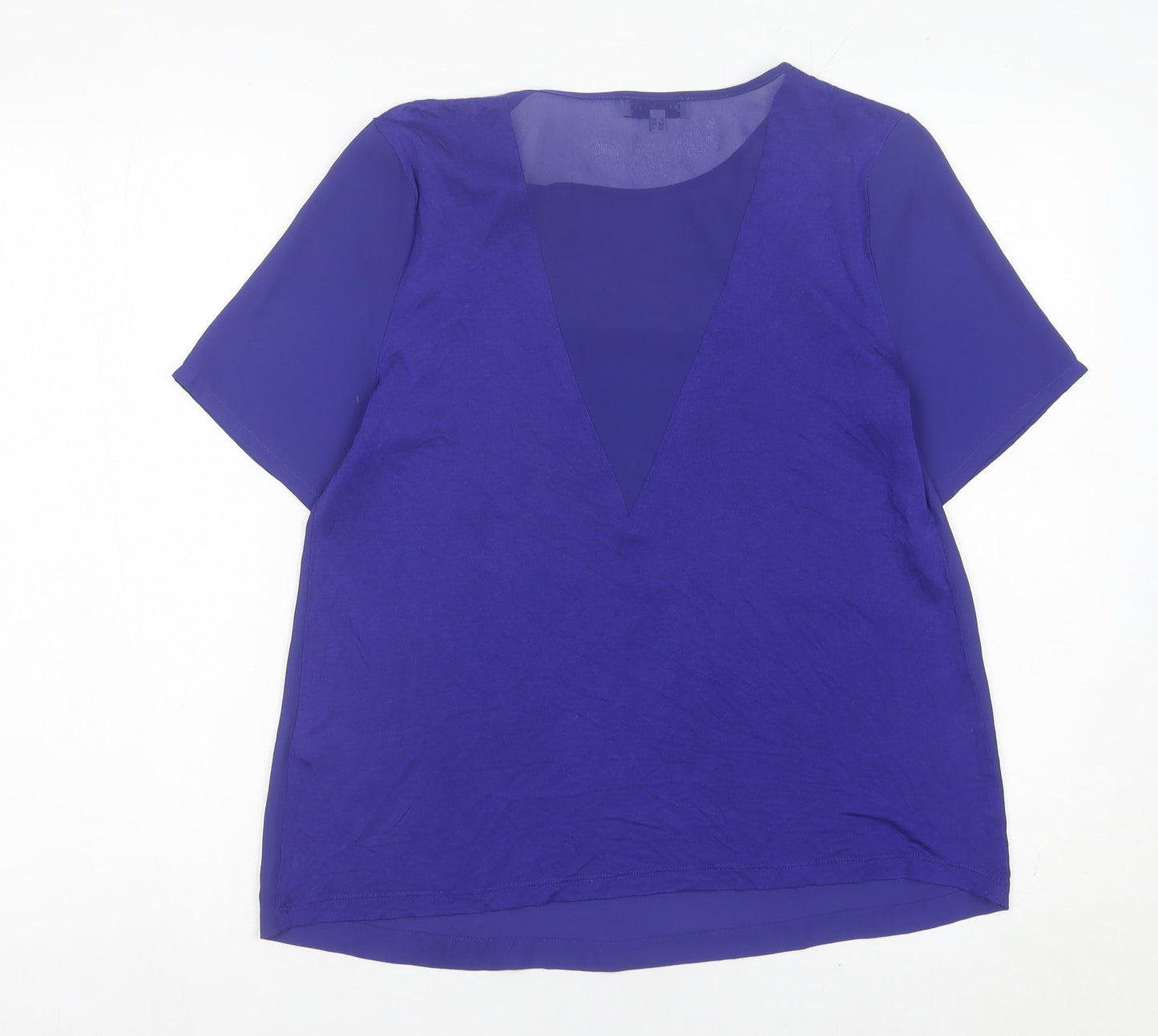 Warehouse Women’s Blue Blouse UK 10 V-Neck Short Sleeve Polyester