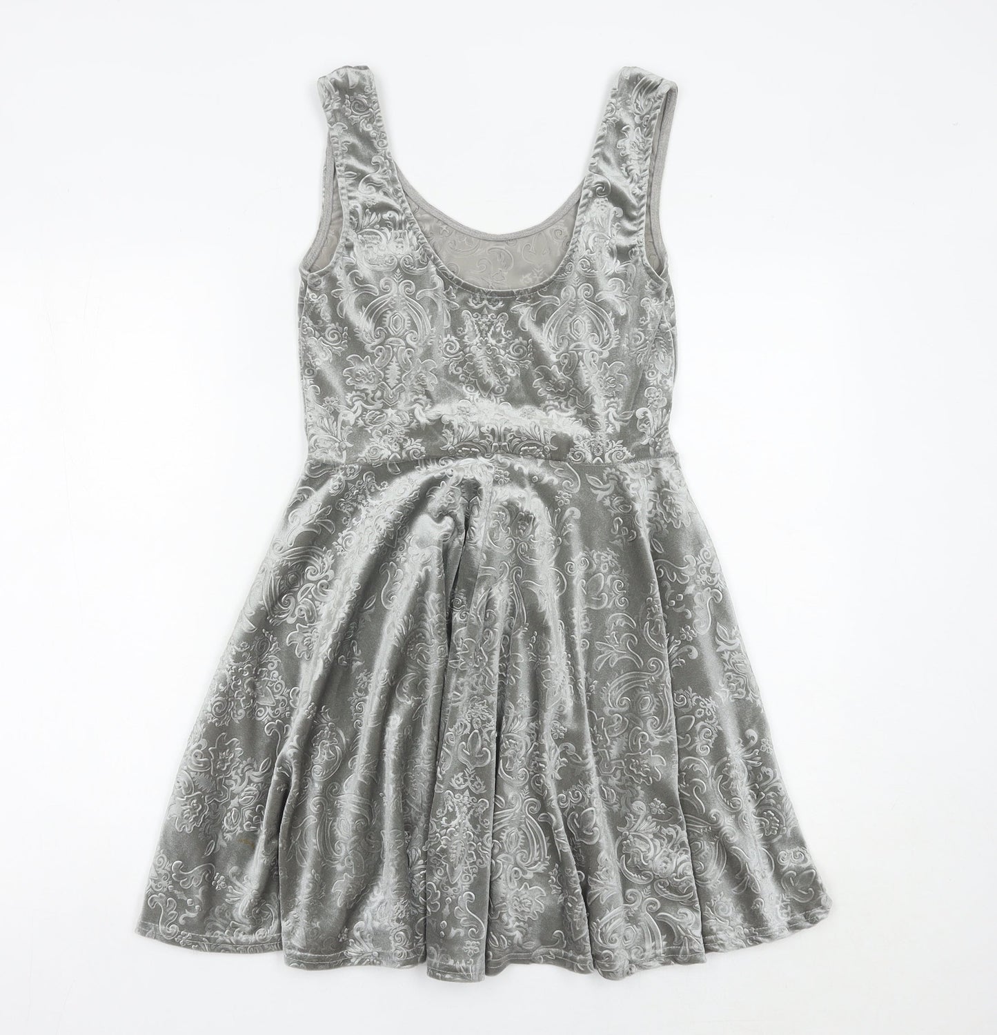 Club L Women Grey Skater Dress Size 10 Sleeveless Velvet Partywear