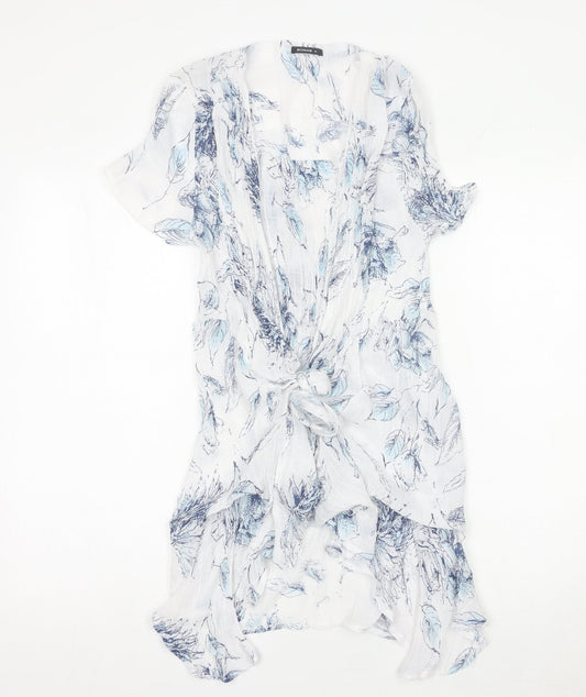 Roman Women’s White Blue Floral Kimono Blouse Size 10