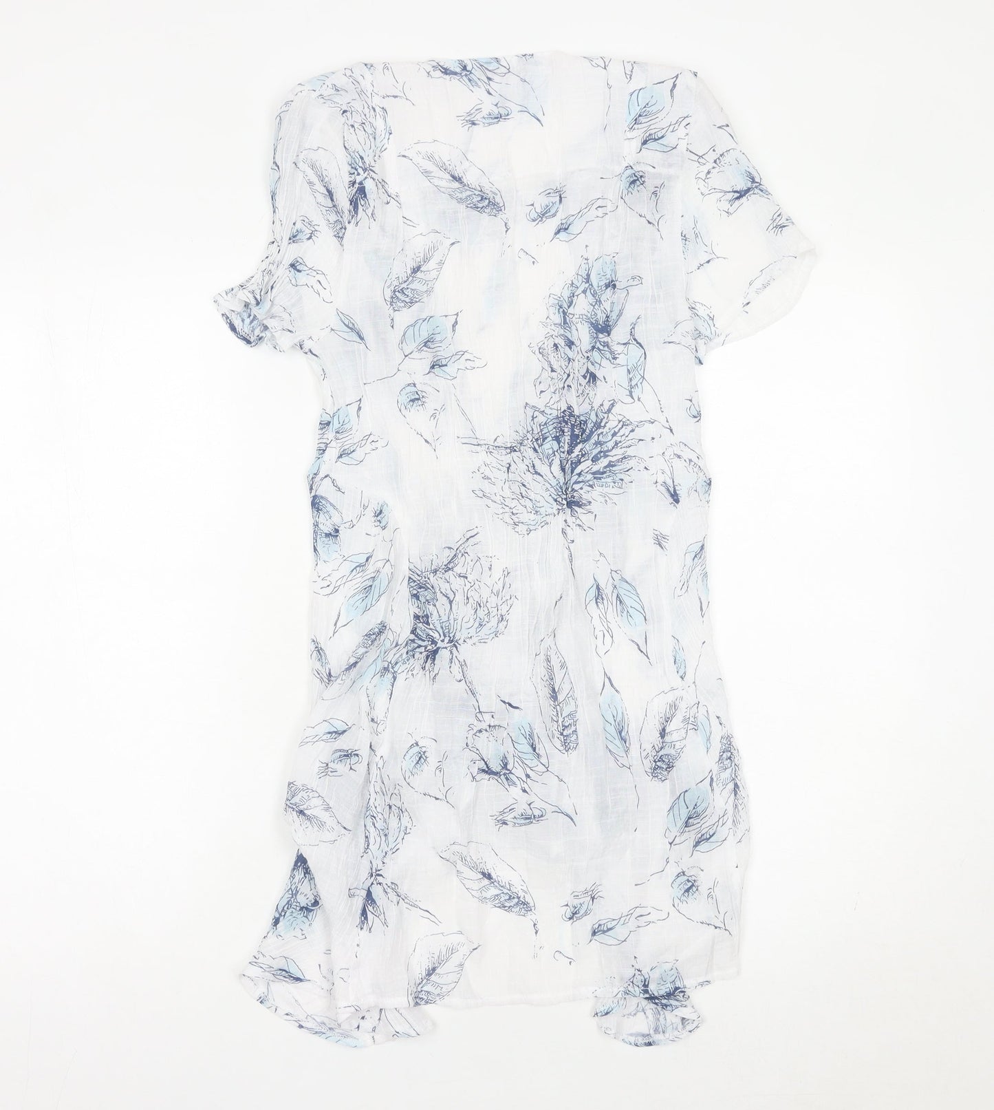 Roman Women’s White Blue Floral Kimono Blouse Size 10