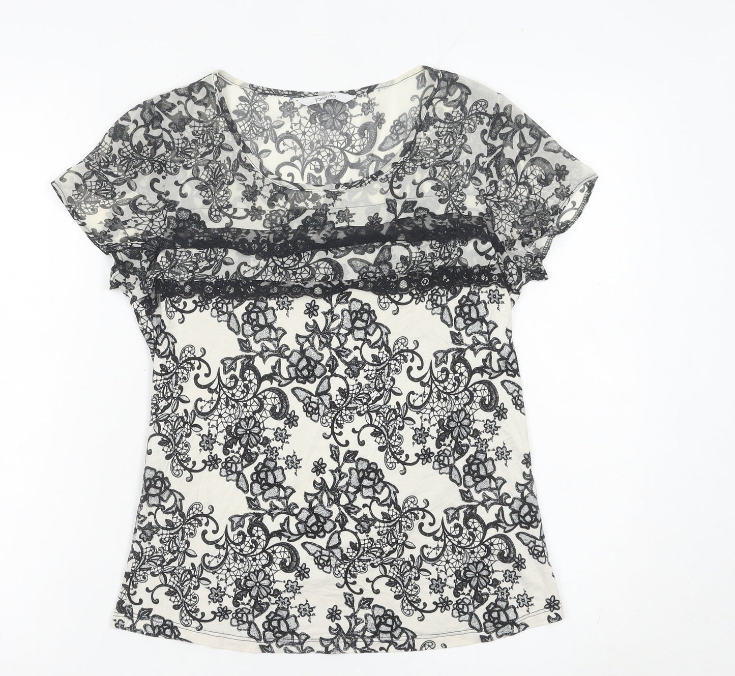 BHS Women’s Black White Lace Floral Blouse Size 10 Petite