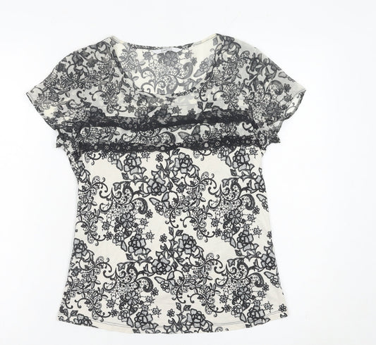 BHS Women’s Black White Lace Floral Blouse Size 10 Petite