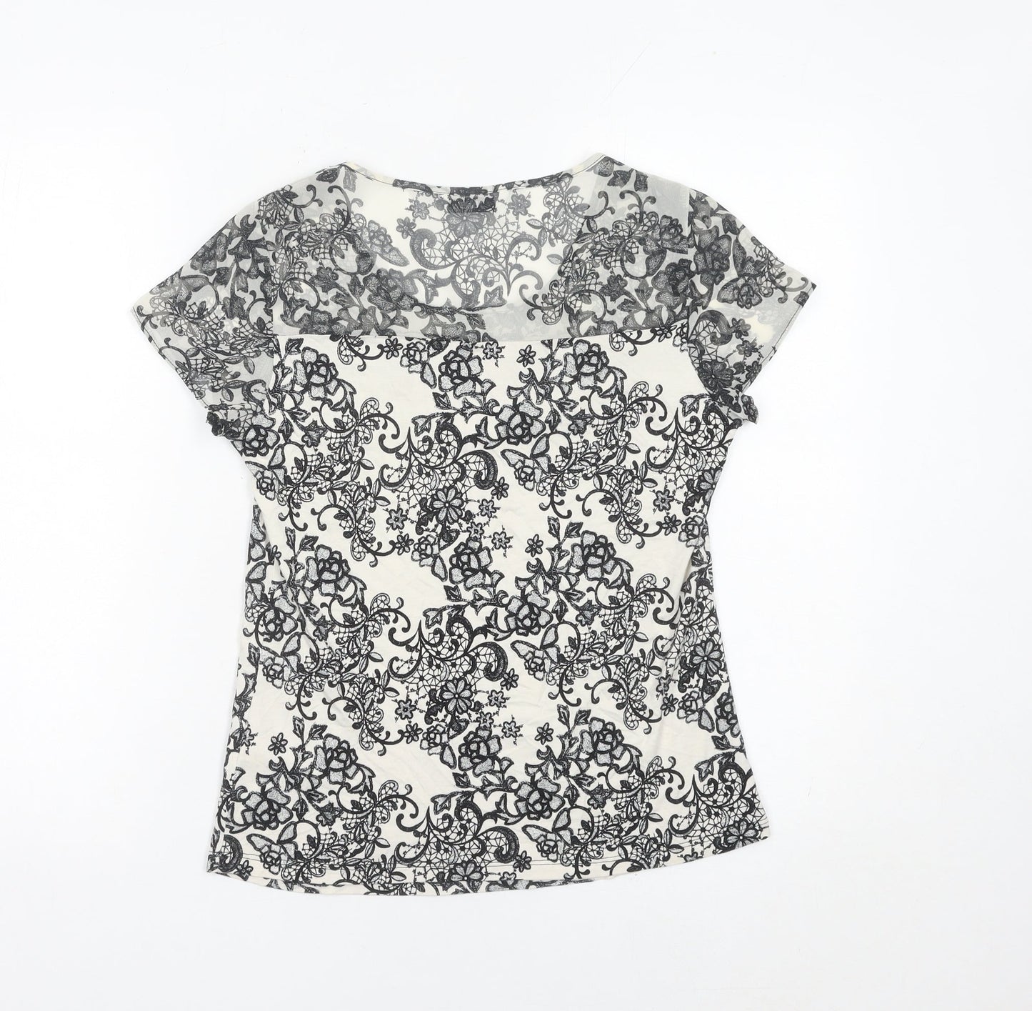 BHS Women’s Black White Lace Floral Blouse Size 10 Petite