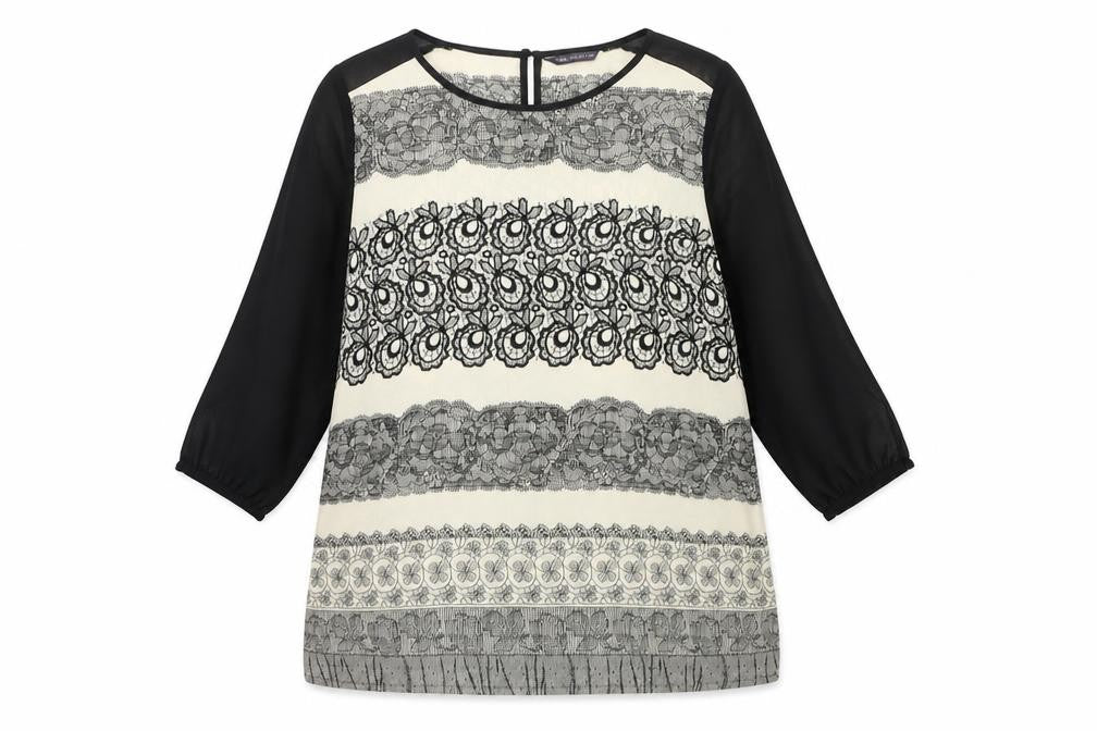 Marks & Spencer Womens Black Ivory 3/4 Sleeve Tunic Blouse UK 14