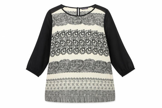 Marks and Spencer Womens Black Ivory 3/4 Sleeve Tunic Blouse UK 14