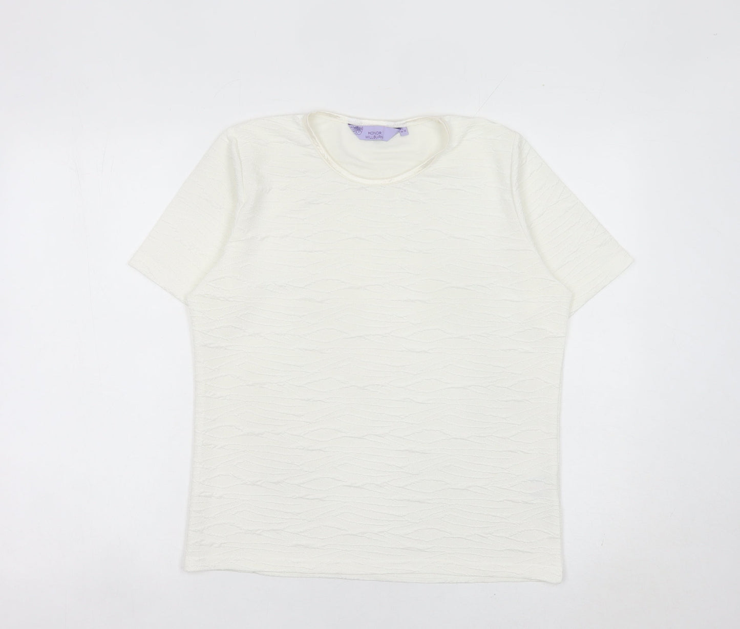 Honor Millburn Women Ivory Short Sleeve Basic T-Shirt Size S 10-12