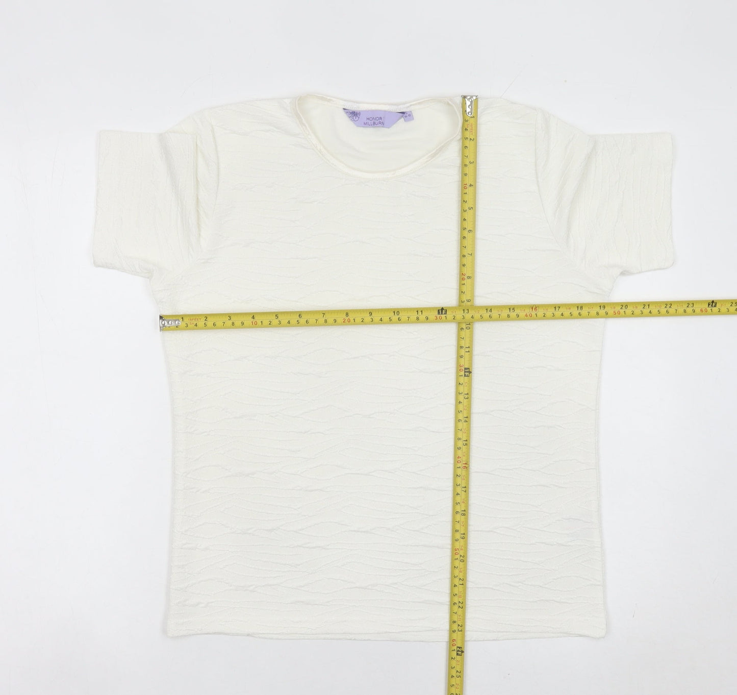 Honor Millburn Women Ivory Short Sleeve Basic T-Shirt Size S 10-12