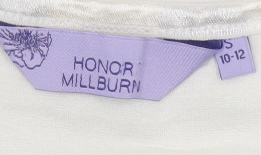 Honor Millburn Women Ivory Short Sleeve Basic T-Shirt Size S 10-12