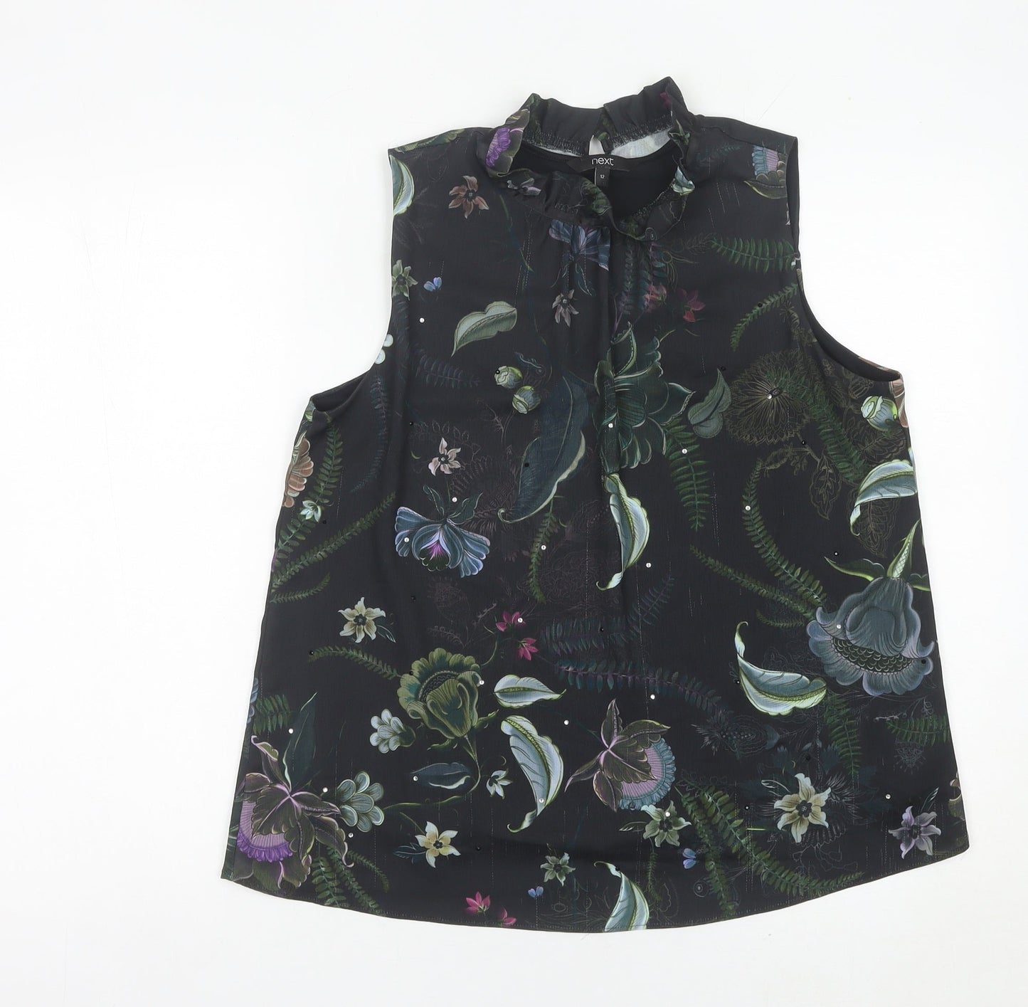 Next Women’s Black Floral Sleeveless Tunic Blouse Size 12
