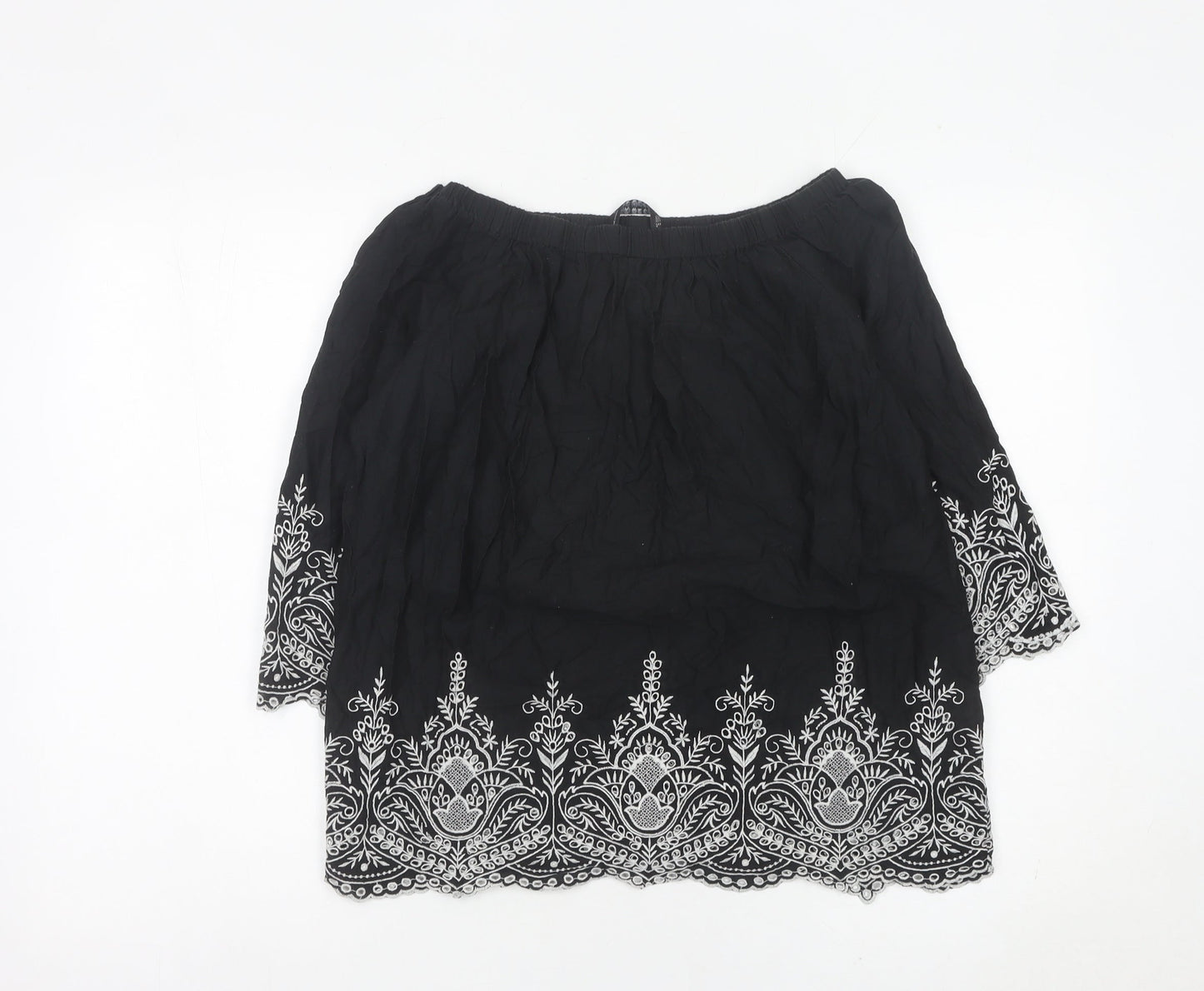 Zara Women Black Embroidered Off Shoulder Cotton Tunic Blouse Size 12