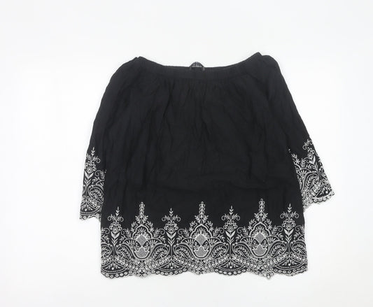 Zara Women Black Embroidered Off Shoulder Cotton Tunic Blouse Size 12