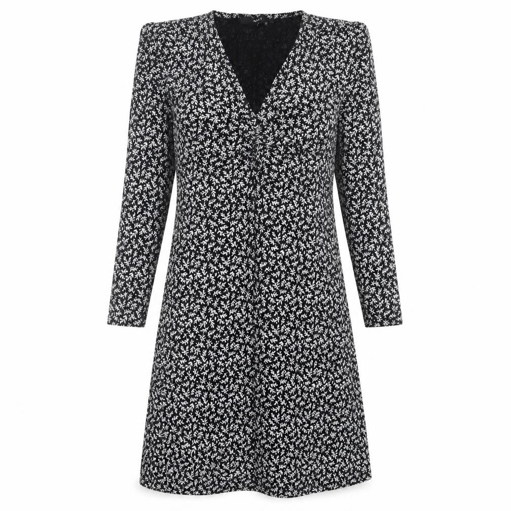 Next Womens Black Floral A-Line Jersey Dress Size 10 V-Neck Long Sleeve