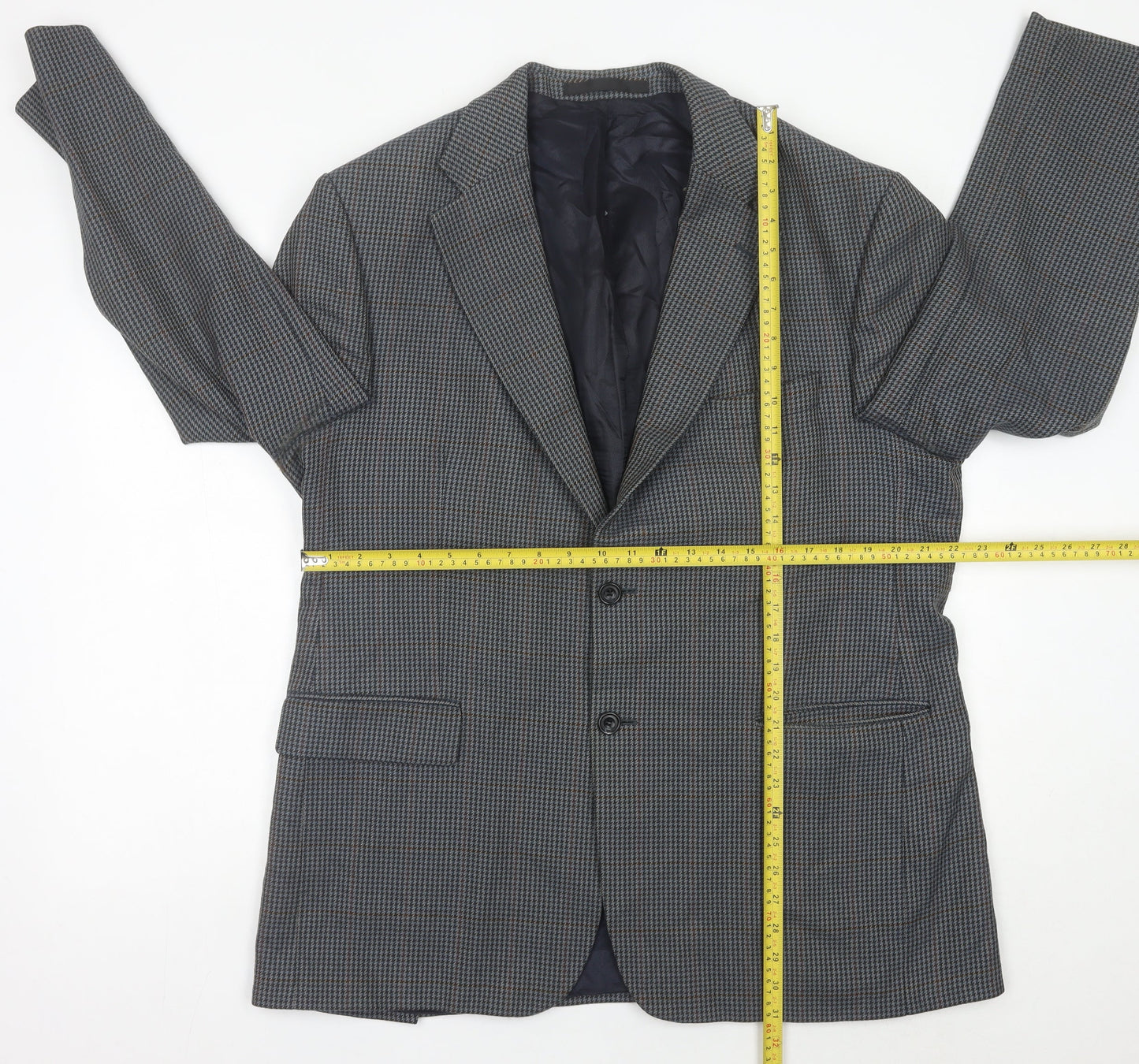 Marks and Spencer Mens Blue Checked Wool Blazer Jacket 44 M