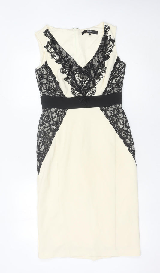 Star by Julien Macdonald Women’s Black White Lace Sheath Dress Size 10