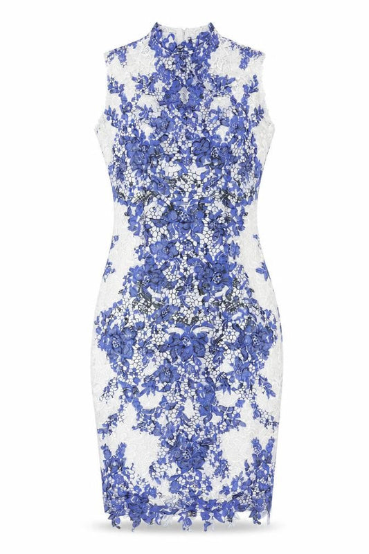 Paper Dolls Women's Blue White Floral Lace Sheath Dress Size 8