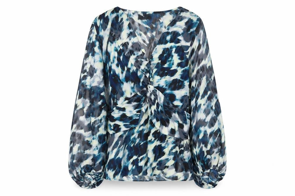 Wallis Womens Multicoloured Size 14 Chiffon Wrap Blouse Long Sleeve
