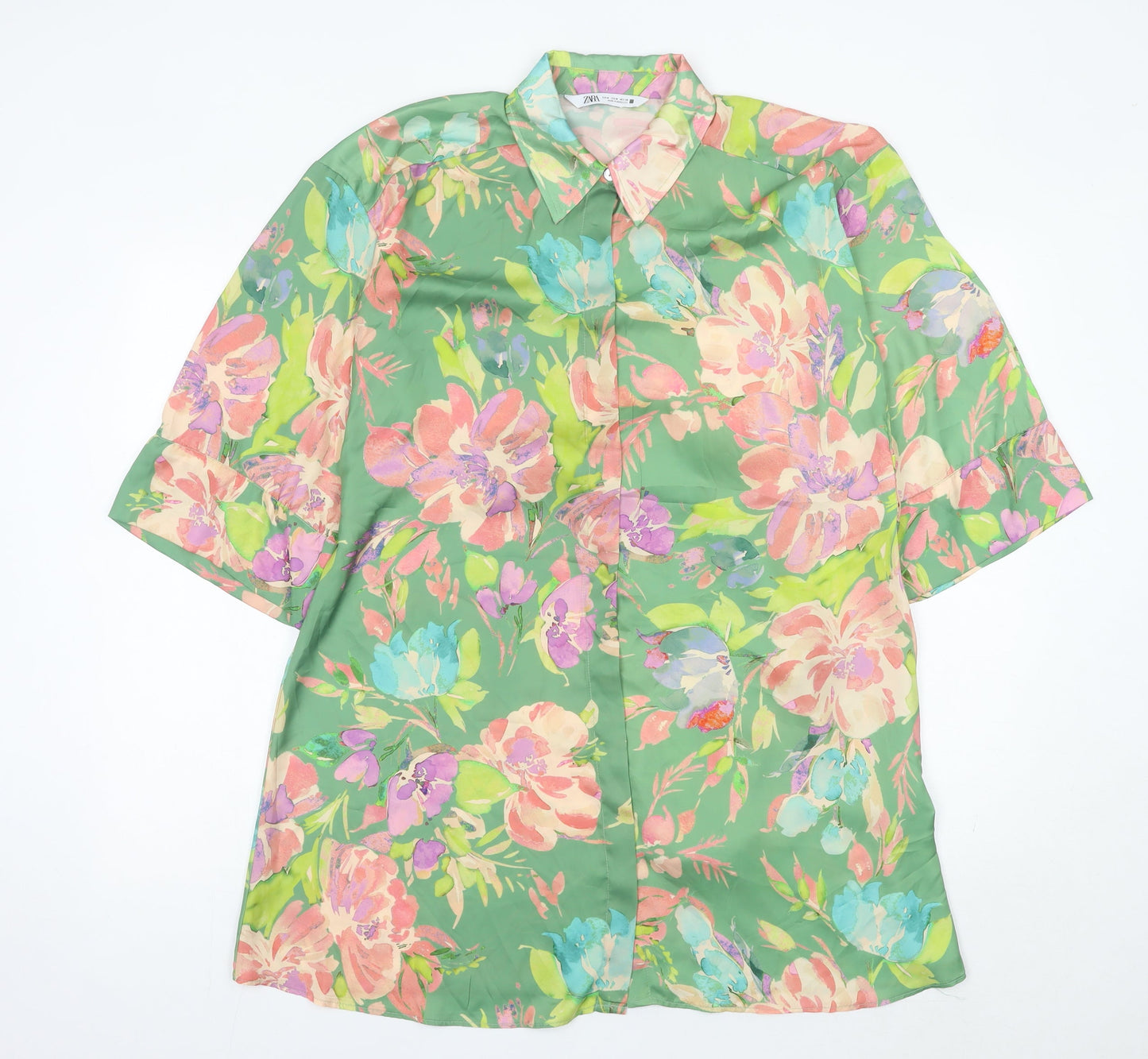 Zara Women’s Multicoloured Floral Shirt Dress Size 12 Belted