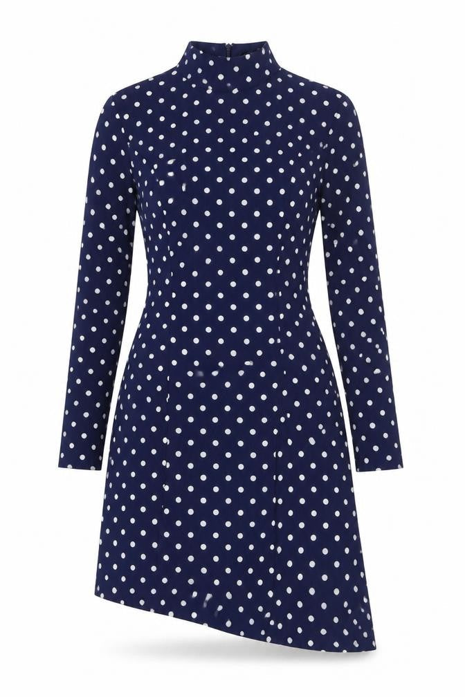 Boohoo Womens Blue Polka Dot Asymmetric Sheath Dress UK 6 Petite