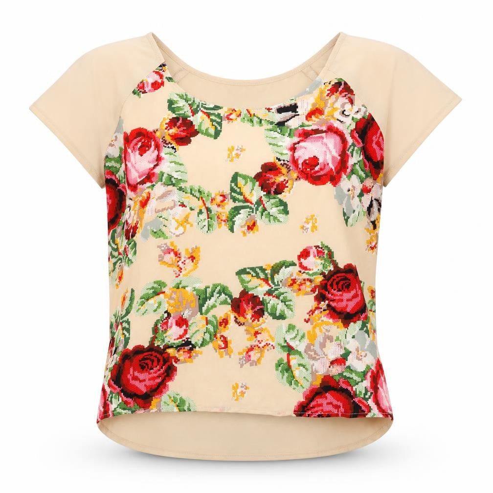 PIT by jc collection Women’s Beige Floral Chiffon T-Shirt UK 8