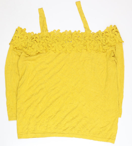 Soon Womens Yellow Plus Size 22 Lace Neck Pullover Jumper