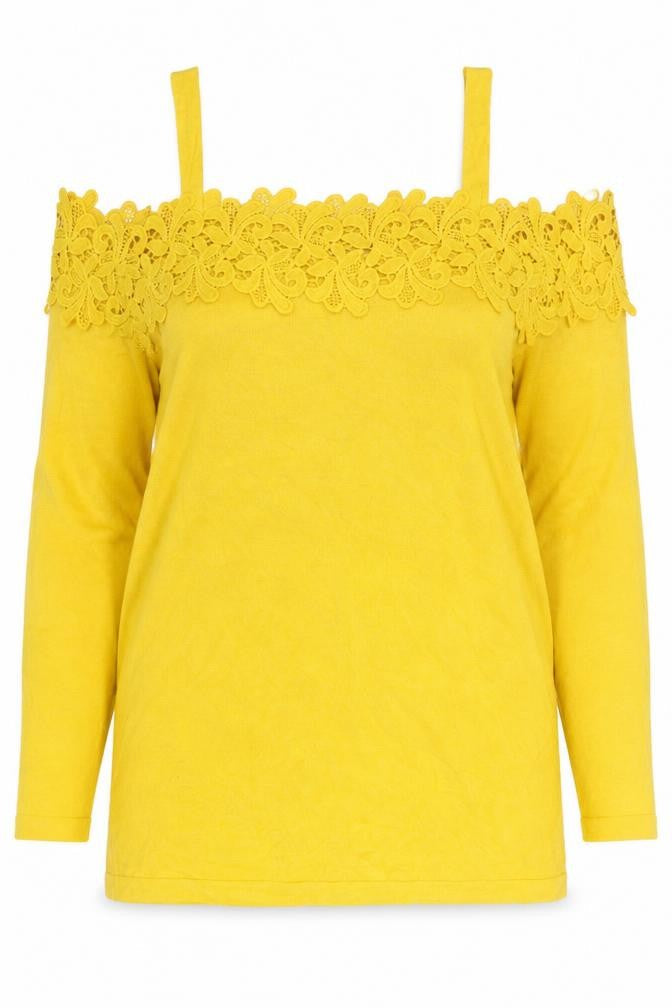 Soon Womens Yellow Plus Size 22 Lace Neck Pullover Jumper