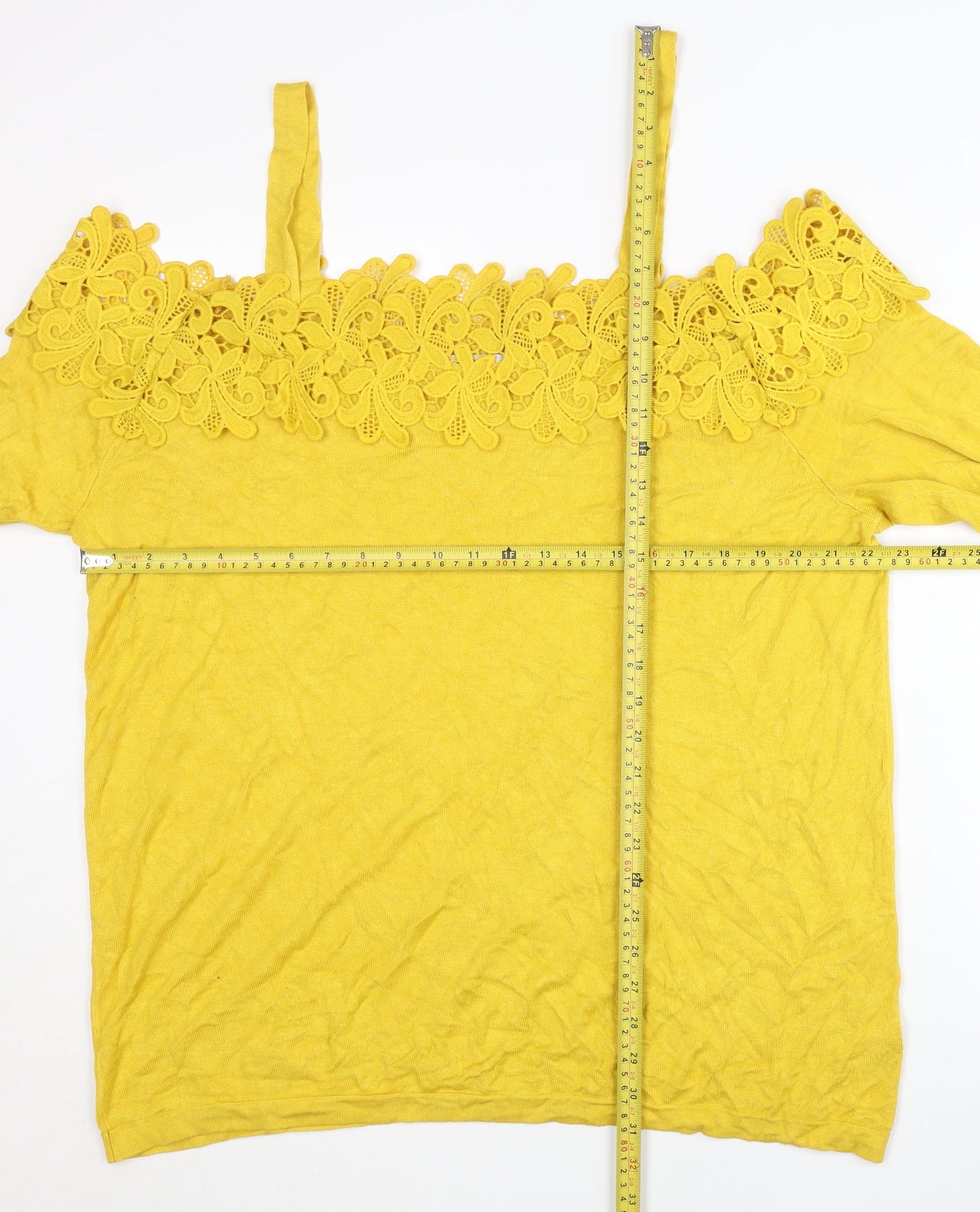 Soon Womens Yellow Plus Size 22 Lace Neck Pullover Jumper