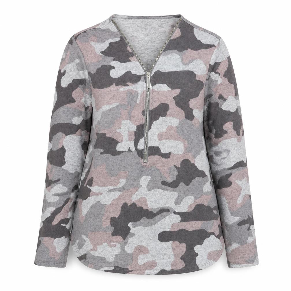 Apricot Women’s Grey Camo Zip Jumper Size 16 V-Neck Long Sleeve