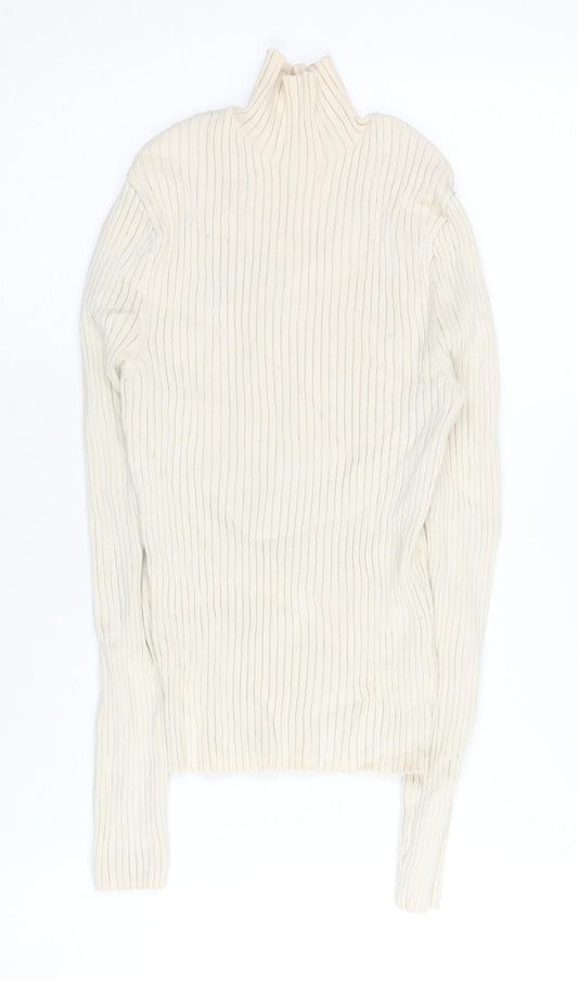 Zara Women’s Ivory Mock Neck Ribbed Slim Fit Jumper Size 12